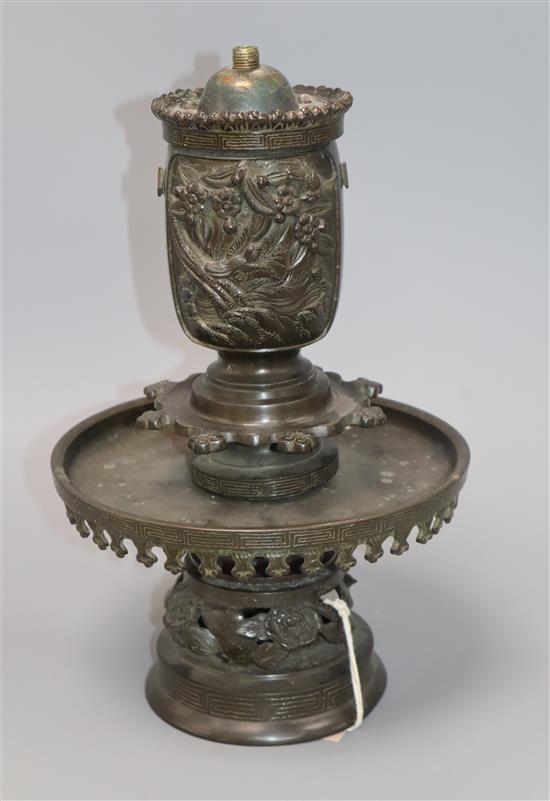 A Japanese bronze lamp base, Meiji period height 35cm